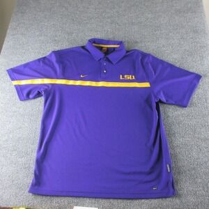 LSU Tigers Polo Shirt Mens XL Purple NCAA Football Nike Dri-FIT Performance